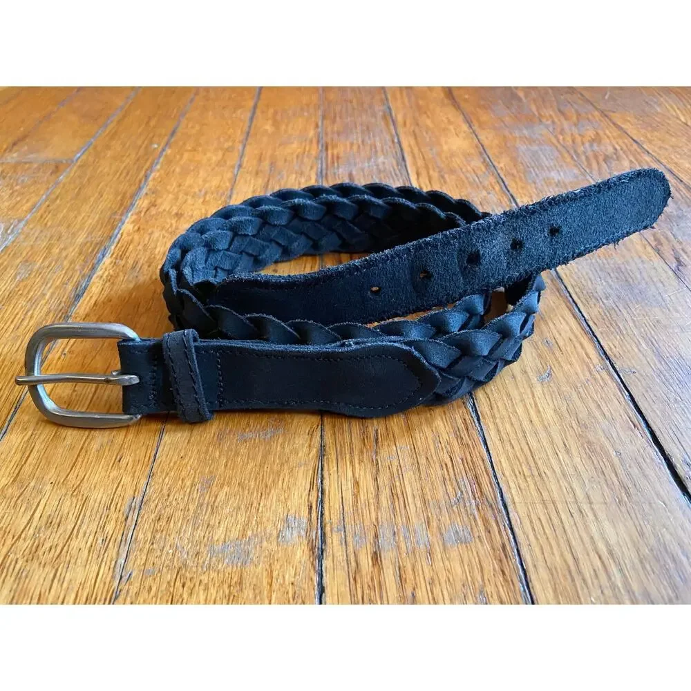 Black Suede Braided Bridle Belt Womens sz 36